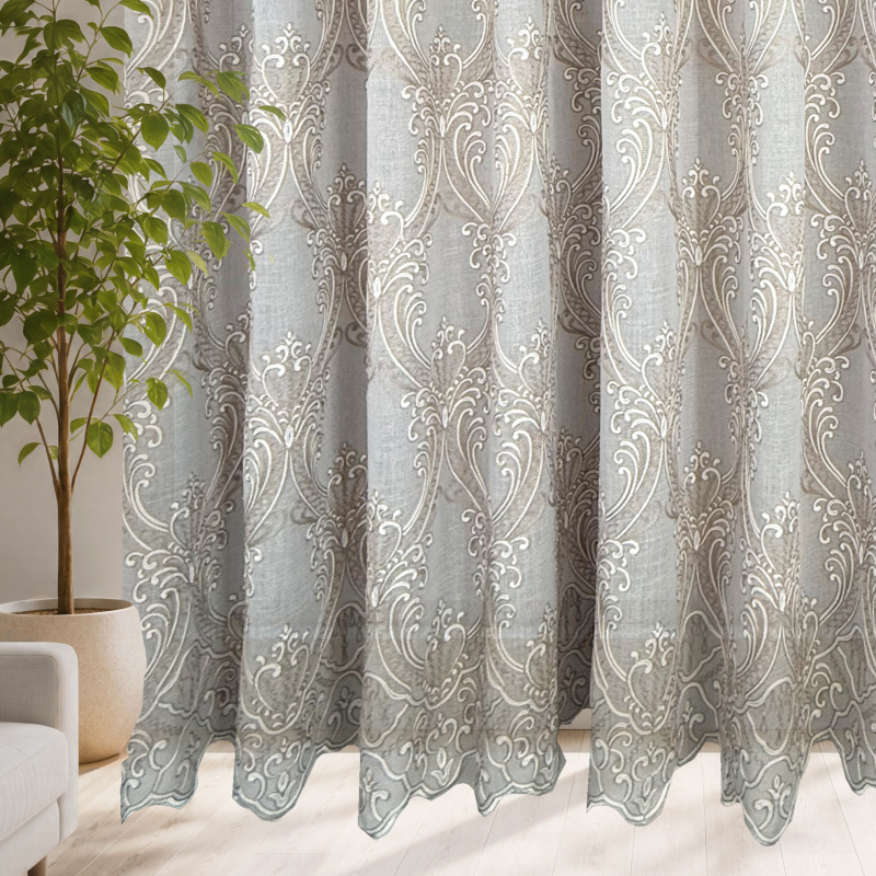 Voálová Luxusní vyšívaná záclona Versailles White and Beige metráž Ervi 3634-152