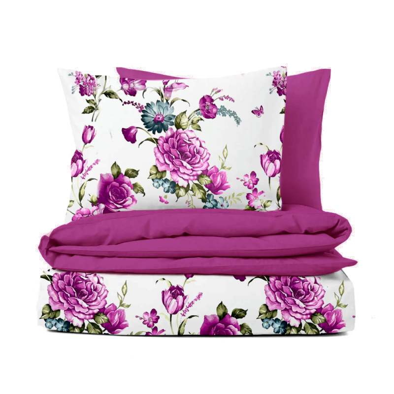 Ervi bavlněné povlečení oboustranné - Fialové květy/fuchsia