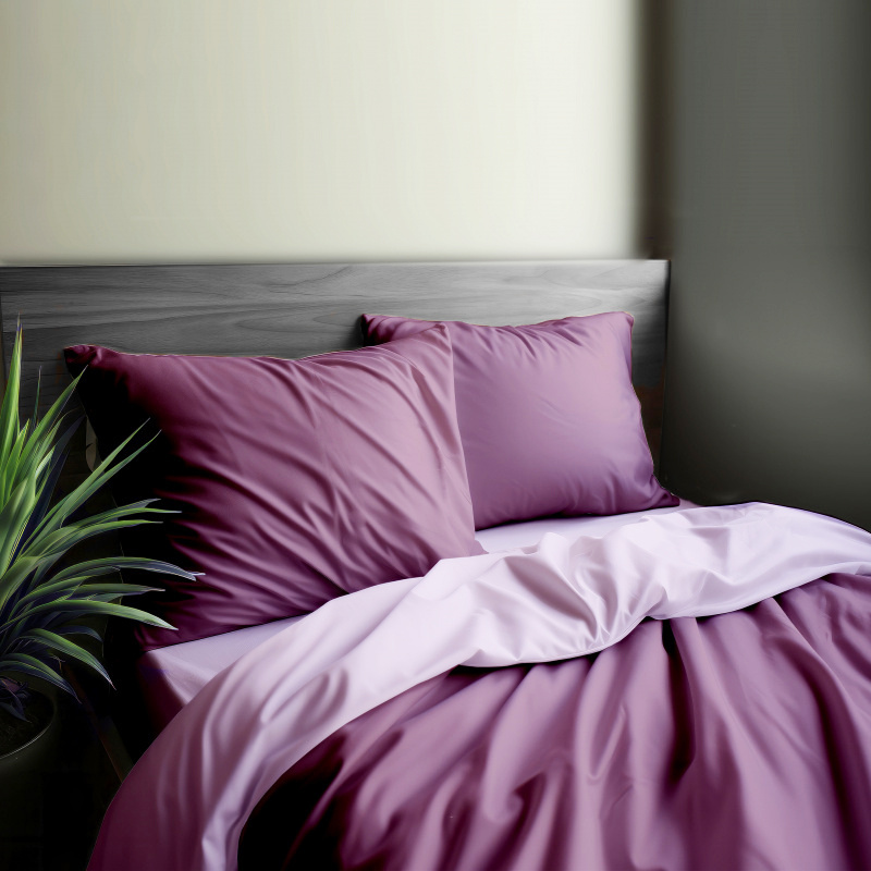 #Ervi Luxsusní Bavlněné saténové oboustranné bavlněné povlečení světle fialové/fialové - 200x220cm +2ks x 70x90cm