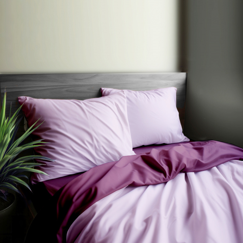 #Ervi Luxsusní Bavlněné saténové oboustranné bavlněné povlečení světle fialové/fialové - 200x220cm +2ks x 70x90cm