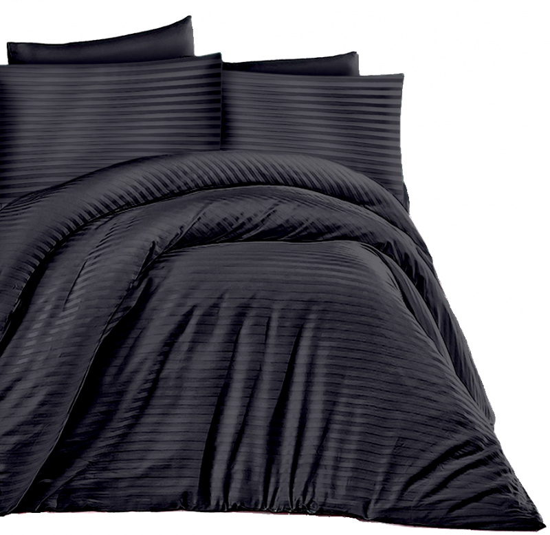 #Ervi Luxsusní Damaškové saténové bavlněné povlečení - Černý diamant - 200x220cm +2ks x 70x90cm