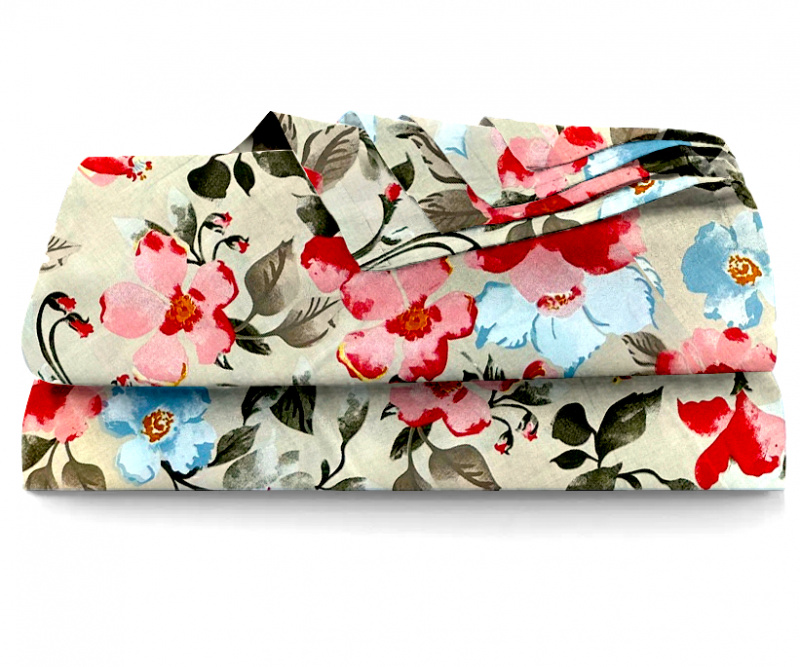 Ervi bavlněné prostěradlo - květiny na béžovém