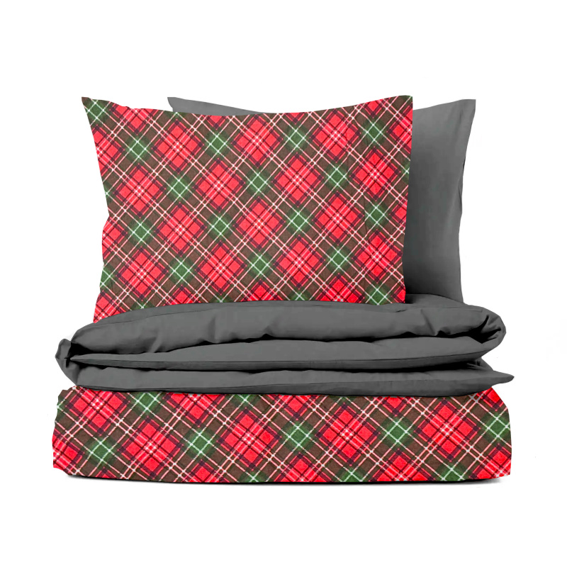 Ervi FLANELOVÉ bavlněné povlečení - Vánoční Tartan/šedé