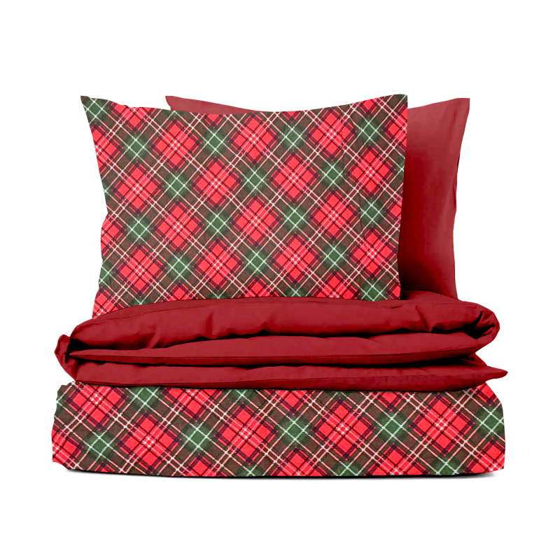 Ervi FLANELOVÉ bavlněné povlečení - Vánoční Tartan/červené