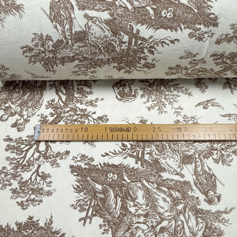 Ervi FLANELOVÉ napínací prostěradlo - Toile de Jouy Caramel