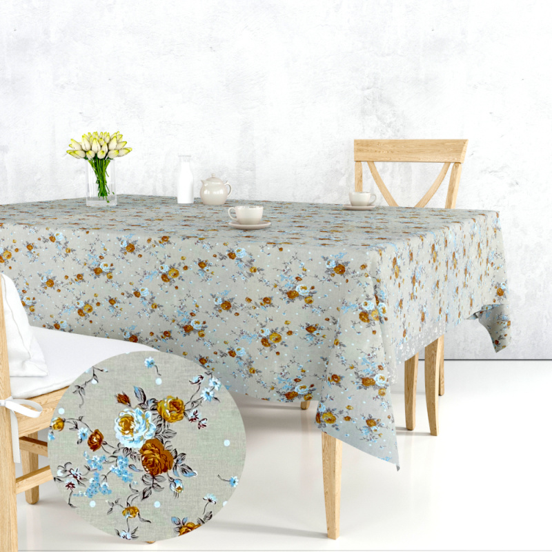 Ervi bavlněný ubrus na stůl obdélníkový -růžičky na béžovém