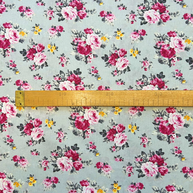 Ervi Bavlněná látka/plátno š.240cm - růžičky na modrošedém č.25149-7