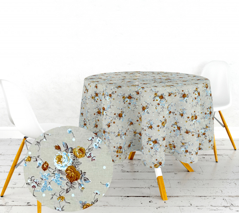 Ervi bavlněný ubrus na stůl kulatý - růžičky na béžovém