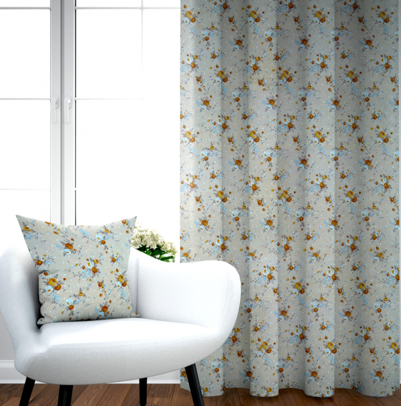 Ervi bavlněný závěs  Ervi - růžičky na béžovém