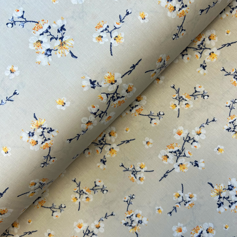 Ervi Bavlněná látka/plátno š.240cm -  Třešňový květ na béžovém  - 25732-16