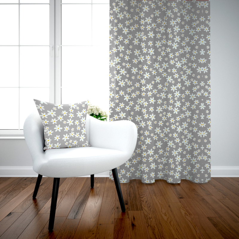 Ervi bavlněný závěs  Ervi -  květinky na šedém - 26186-1