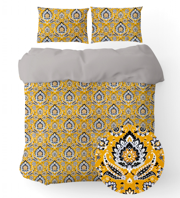 Ervi bavlněné povlečení oboustranné - Etno žluté/šedé