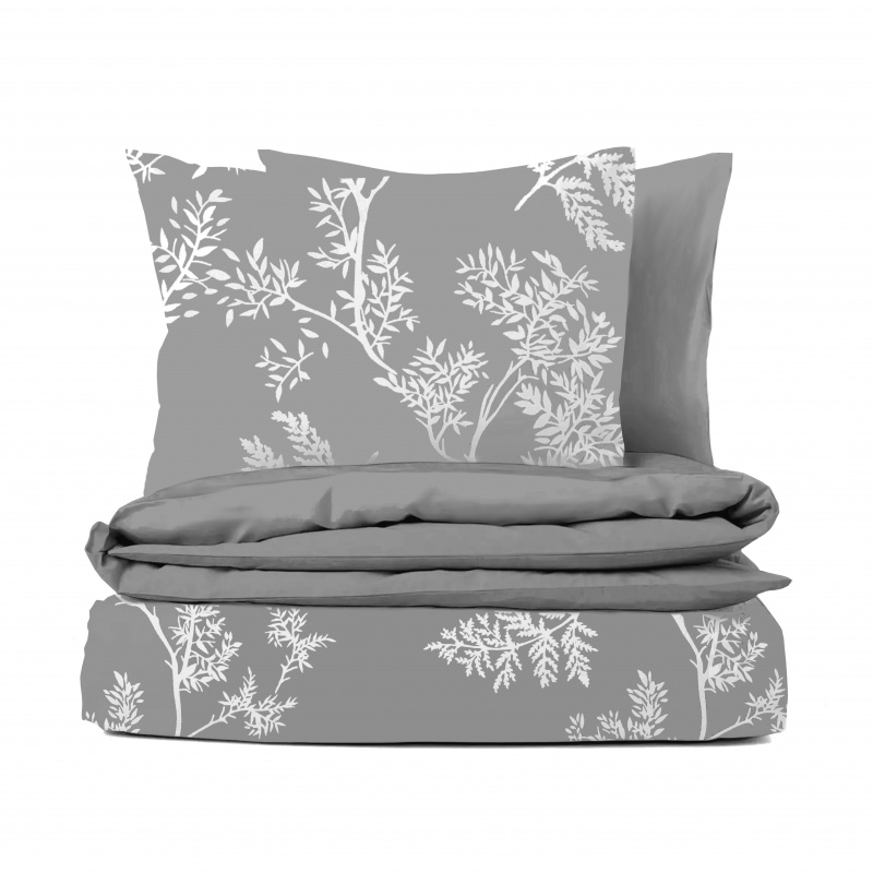 Ervi bavlněné povlečení oboustranné - bílé větvičky/šedé