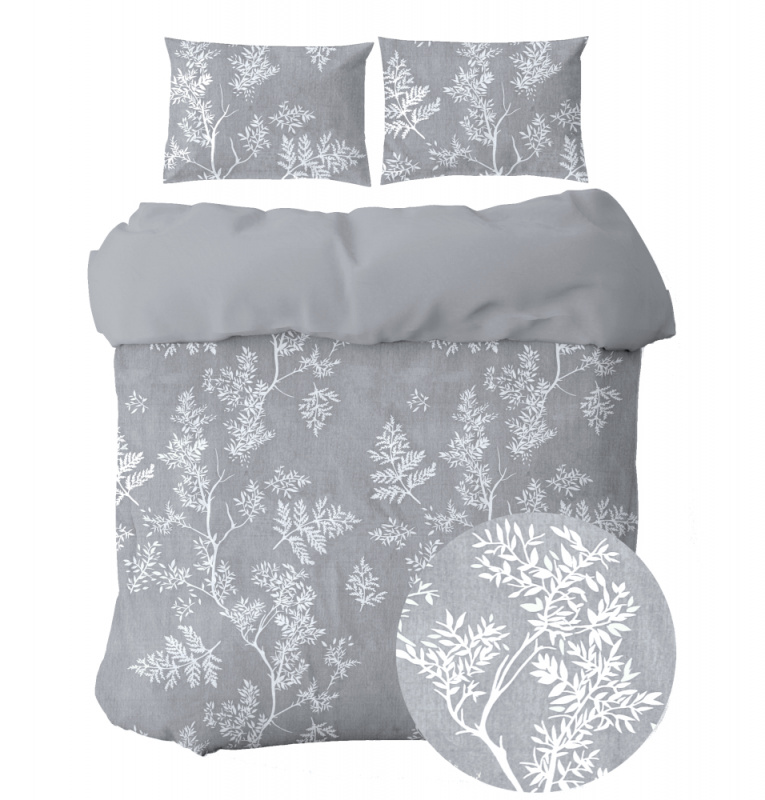 Ervi bavlněné povlečení oboustranné - bílé větvičky/šedé