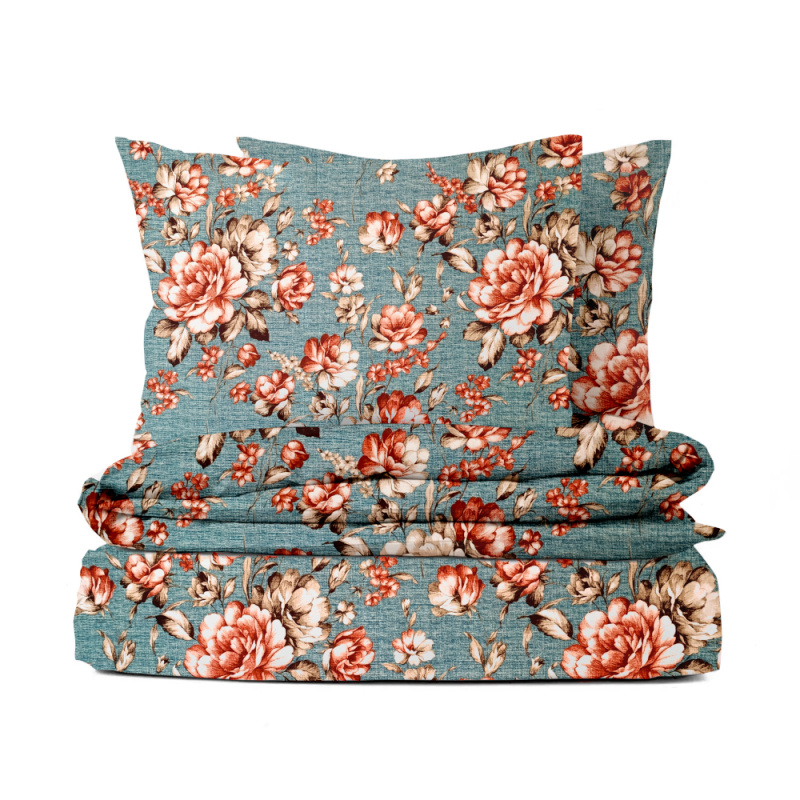 Ervi bavlněné povlečení - květy na tyrkysovém