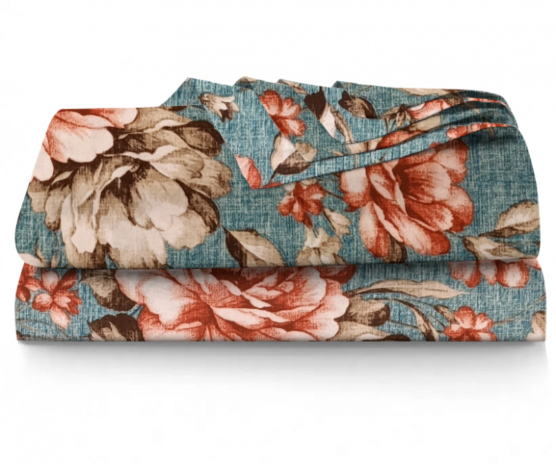 Ervi bavlněné prostěradlo -  květy na tyrkysovém