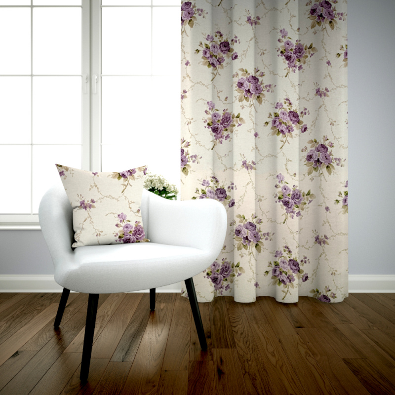 Ervi bavlněný závěs - fialové růže