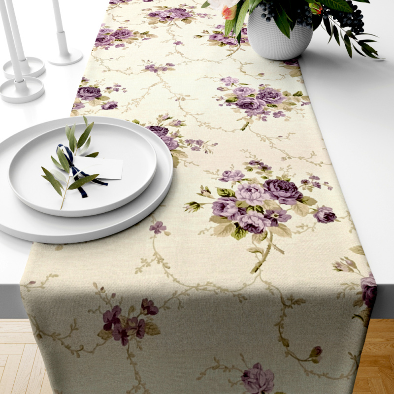 Ervi bavlněný běhoun na stůl - fialové růže