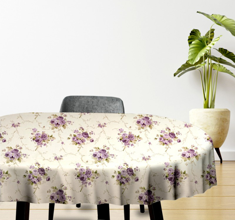 Ervi bavlněný ubrus na stůl oválný - fialové růže