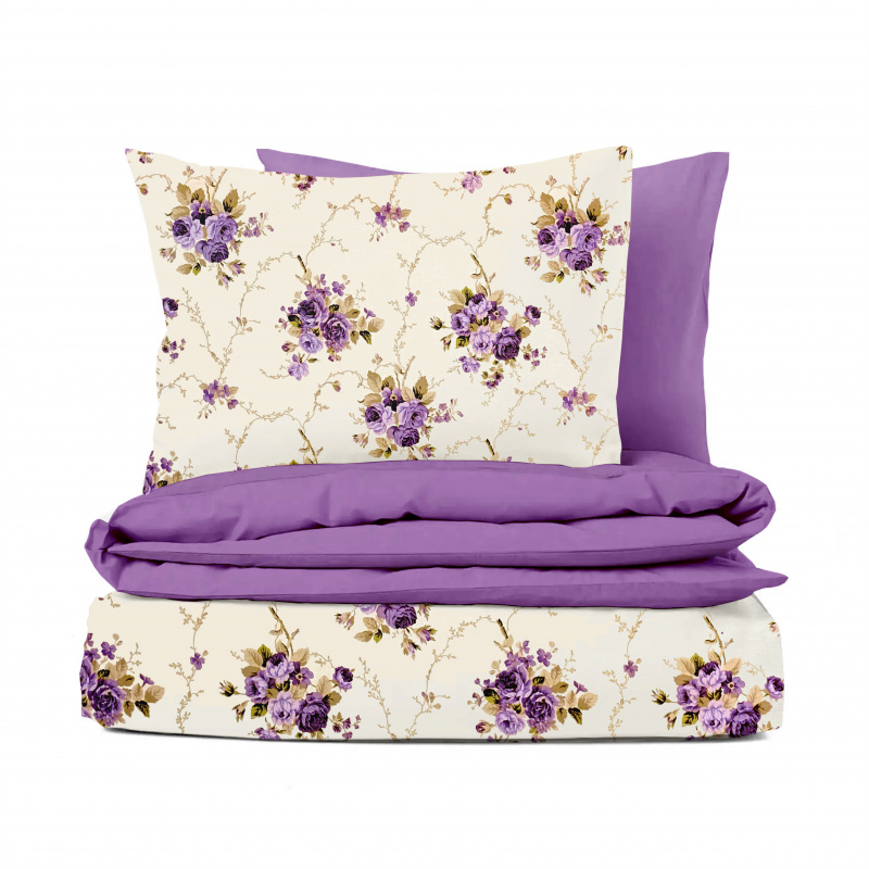 Ervi bavlněné povlečení oboustranné - fialové růže/fialové