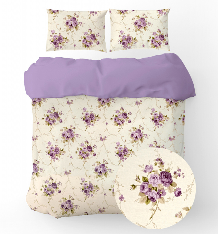 Ervi bavlněné povlečení oboustranné - fialové růže/fialové