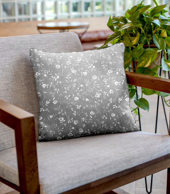 Ervi povlak na polštář bavlněný - květiny na šedém