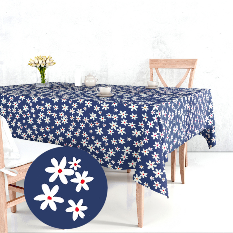 Ervi bavlněný ubrus na stůl čtvercový - květinky na modrém