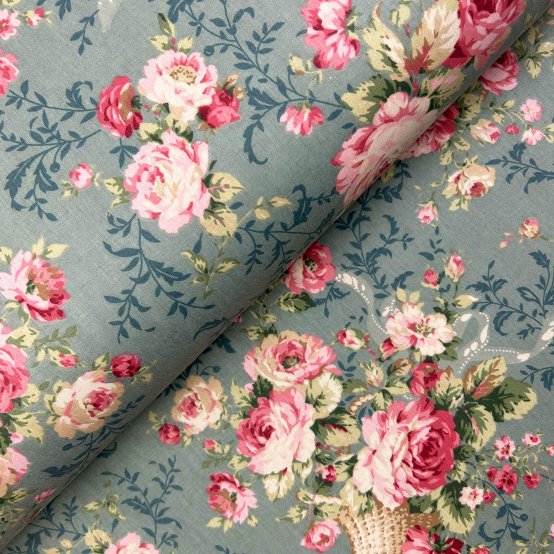 Ervi Bavlněná látka/plátno š.240cm - Růže na zeleném č.18822-1, metráž