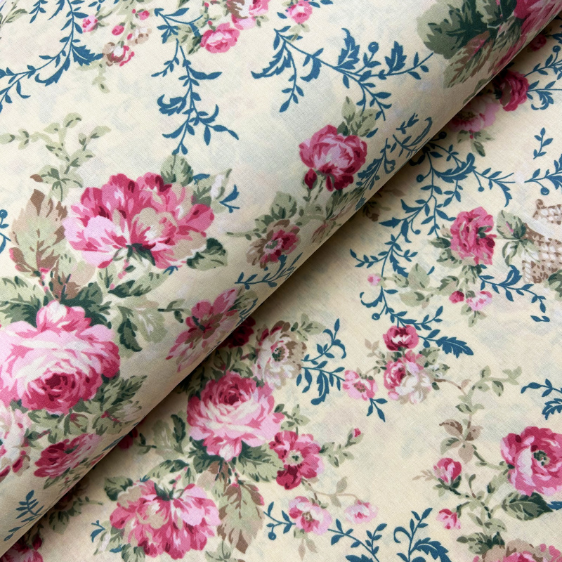 Ervi Bavlněná látka/plátno š.240cm - Růže na žlutém č.18822-2, metráž