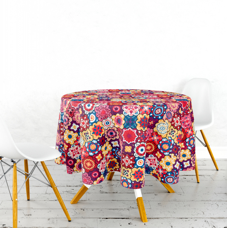 Ervi bavlněný ubrus na stůl kulatý - barevný ornament