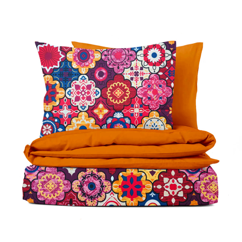 Ervi bavlněné povlečení oboustranné - barevný ornament/oranžové