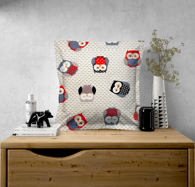 Ervi povlak na polštář bavlněný s lemem - sovičky