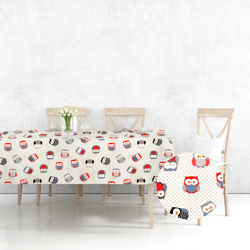 Ervi bavlněný ubrus na stůl obdélníkový - sovičky
