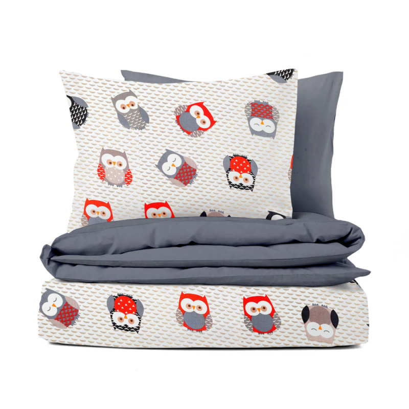Ervi bavlněné povlečení  oboustranné - sovičky/šedé