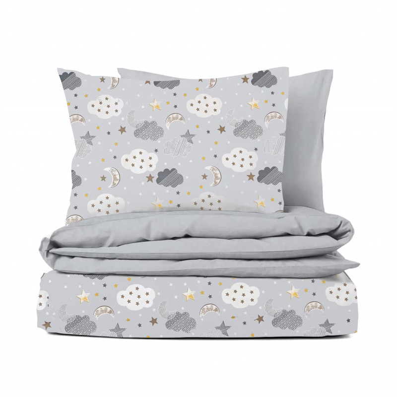 Ervi bavlněné povlečení oboustranné -  hvězdy a mračky/šedé