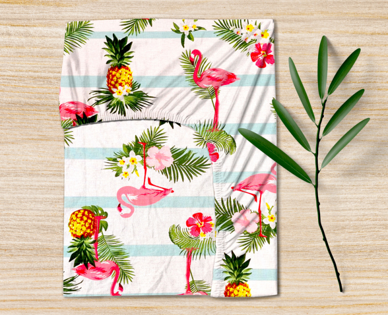 Ervi bavlněné napínací prostěradlo - růžový plameňák