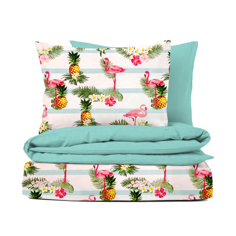 Ervi bavlněné povlečení oboustranné - růžový plameňák/tyrkysové