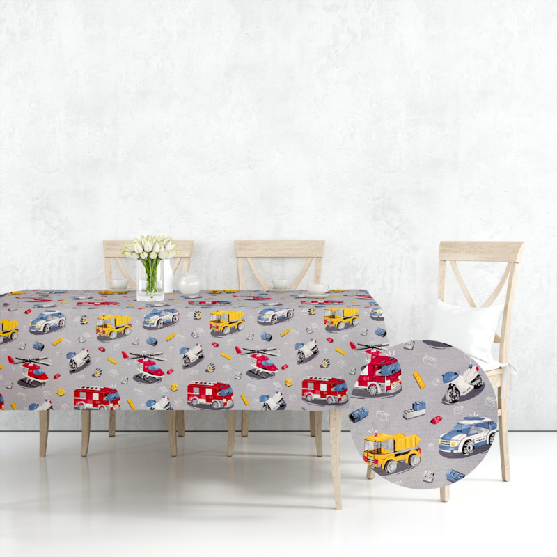 Ervi bavlněný ubrus na stůl obdélníkový - autíčká a vrtulníky