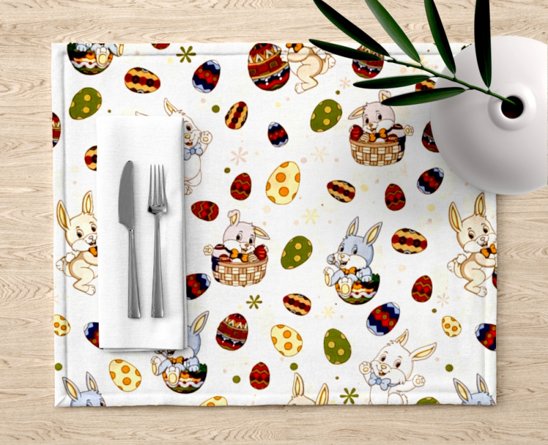 Ervi bavlněné prostírání na stůl - Velikonoční zajíčci na bílém