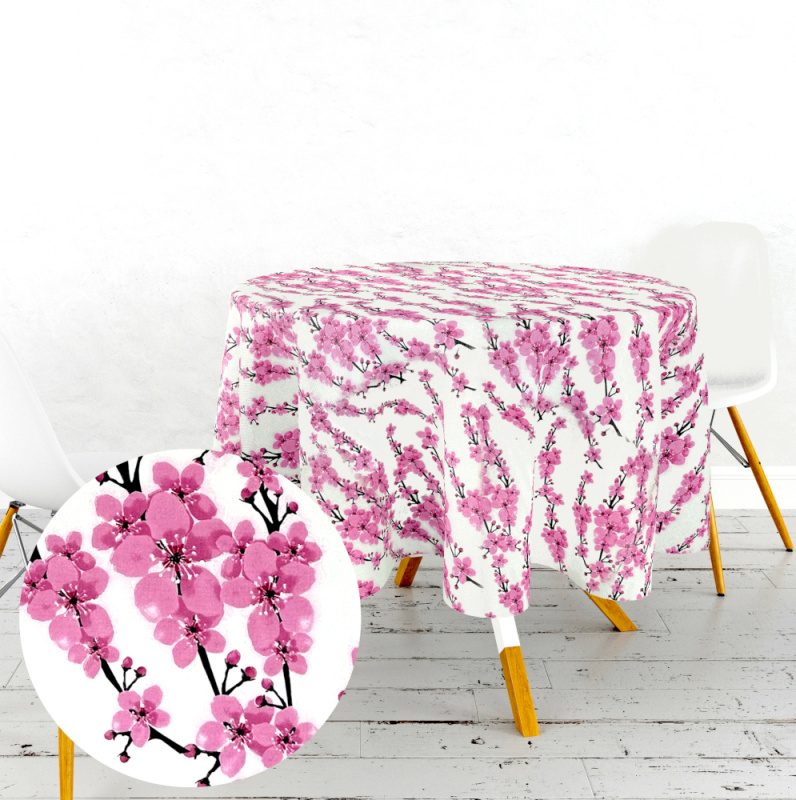 Ervi bavlněný ubrus na stůl kulatý - květy sakury