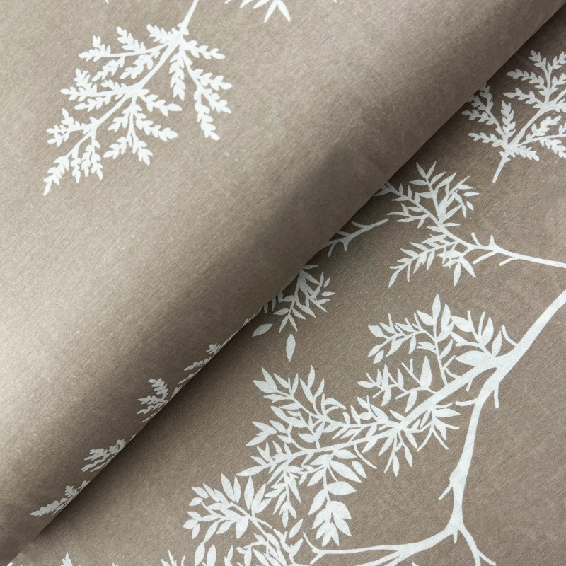 Ervi Bavlněná látka/plátno š.240cm - bílé větvičky na hnědém č.1868-2, metráž