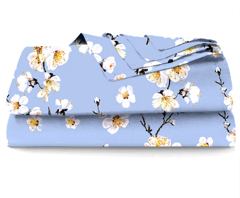 Ervi bavlněné prostěradlo -  květ jabloně na modrém