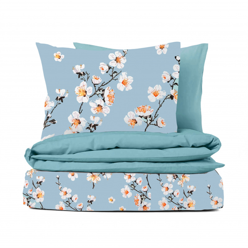 Ervi bavlněné povlečení oboustranné - květ jabloně na modrém/modré