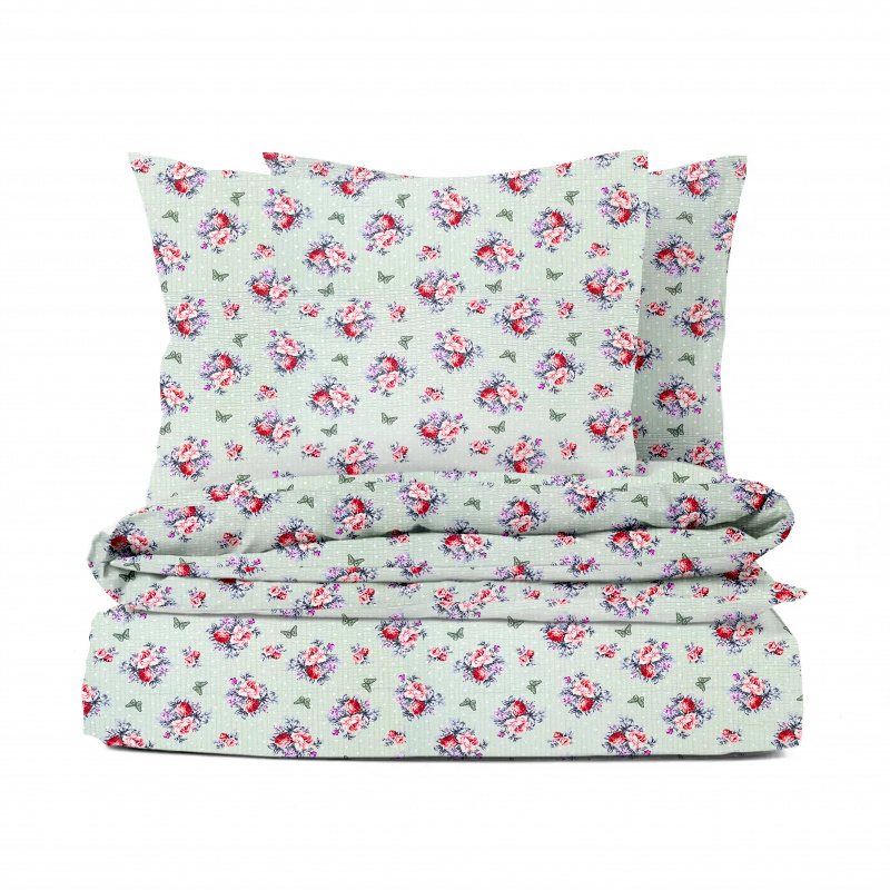 Ervi bavlněné KREPOVÉ povlečení -  Romantický vzor na zeleném