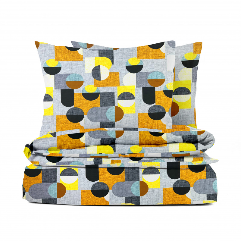 Ervi bavlněné KREPOVÉ povlečení -  geometrické obrazce hnědé/žluté