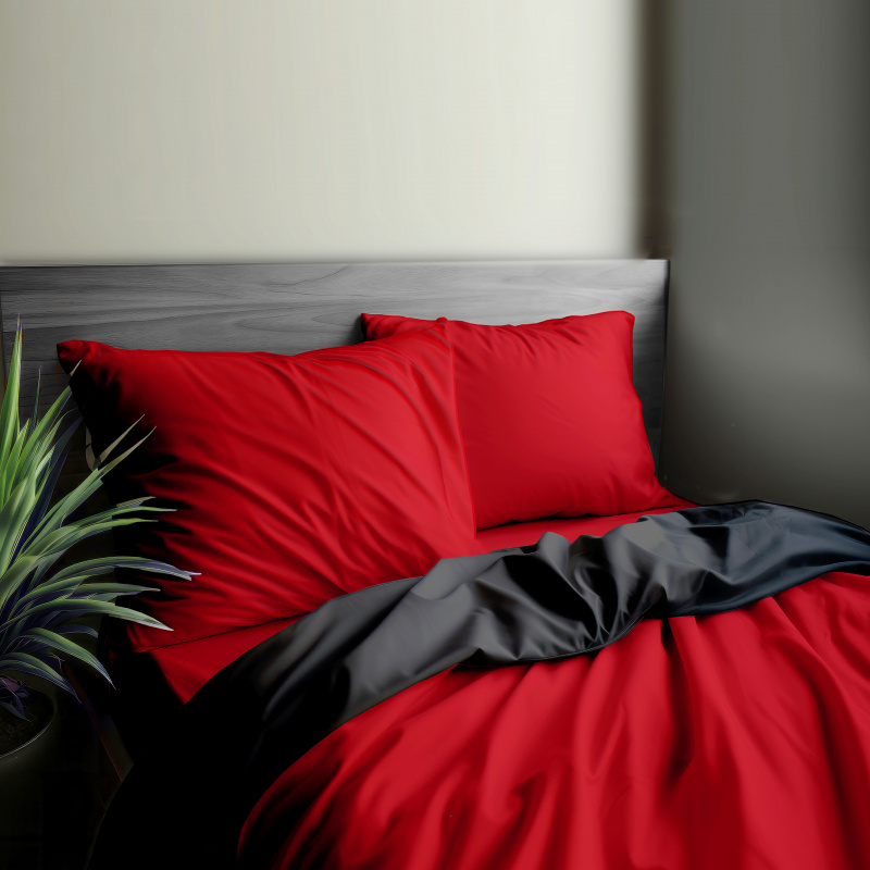 Ervi Luxsusní saténové oboustranné bavlněné povlečení Červené/šedé
