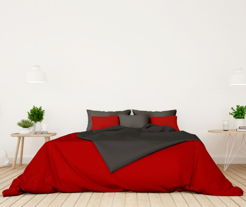 Ervi Luxsusní saténové oboustranné bavlněné povlečení Červené/šedé