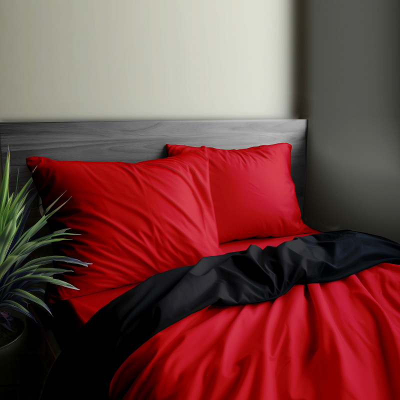 Ervi Luxsusní saténové oboustranné bavlněné povlečení Červené/černé