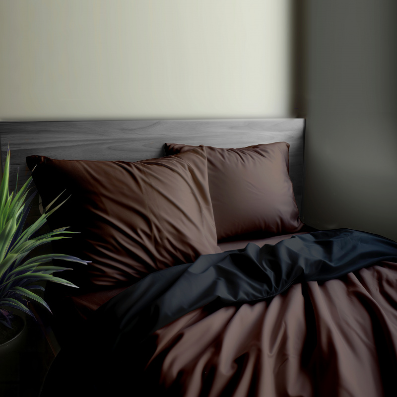 Ervi Luxsusní saténové oboustranné bavlněné povlečení hnědé/černé