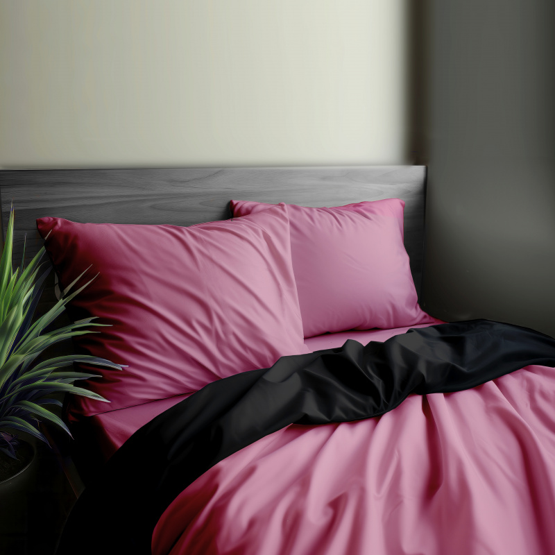 Ervi Luxsusní saténové oboustranné bavlněné povlečení Růžové/černé